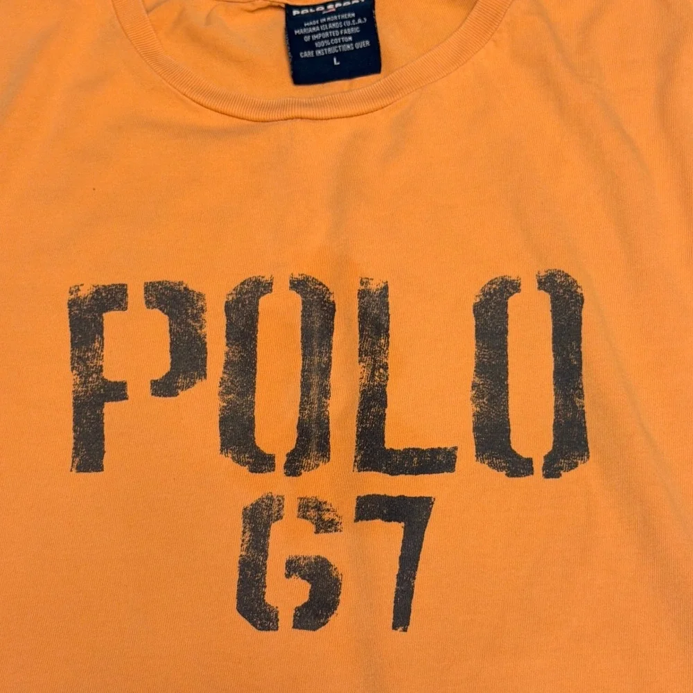 Vintage Polo Sport Ralph Lauren POLO 67 Graphic T Shirt Orange Large Cotton